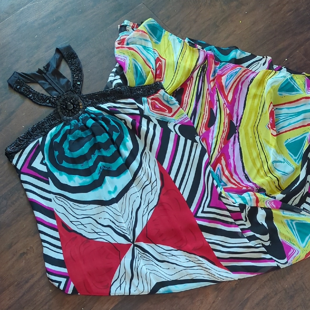 Colorful Geometric Halter Maxi Dress